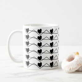 Taza De Café Geométrico de corazones de rayas de chevron negro