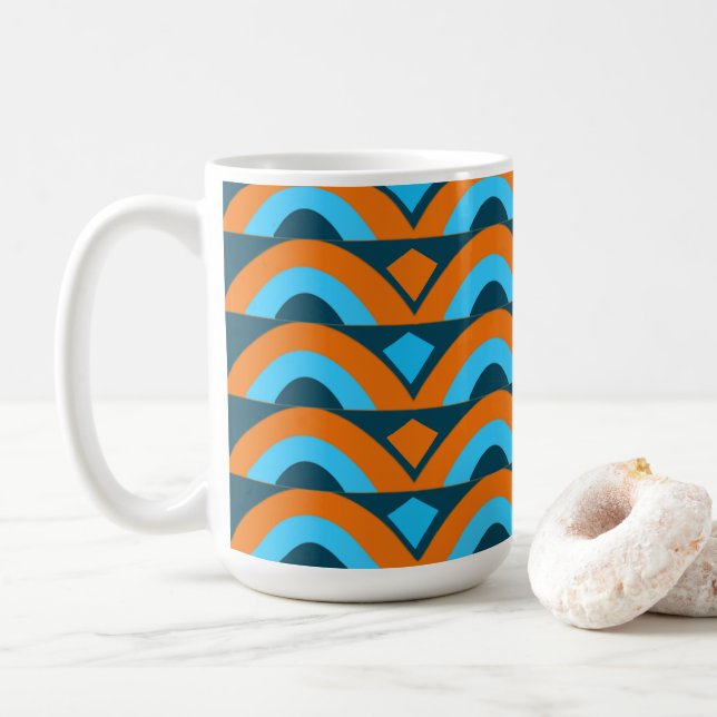 Taza De Café Geométrico de diamante de semicírculo azul naranja (Con donut)
