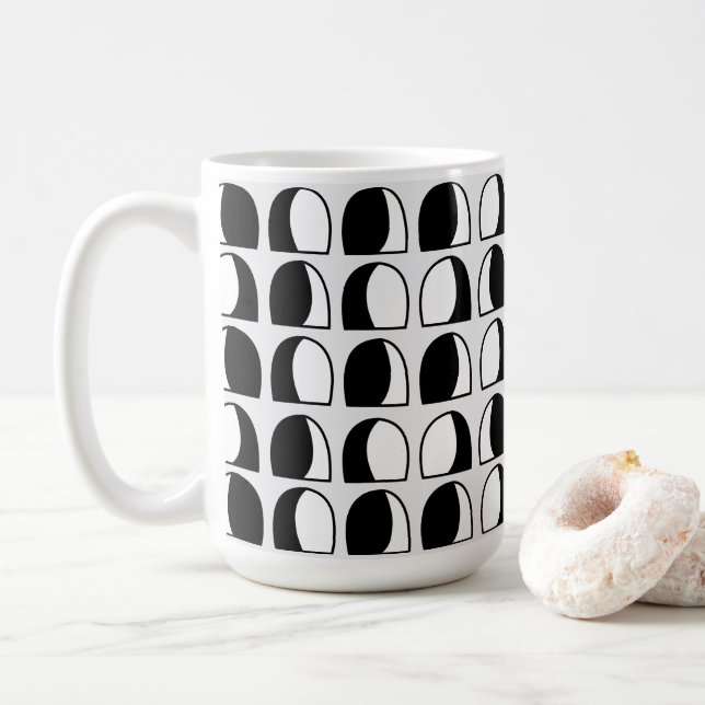 Taza De Café Geométrico de medio círculo negro y blanco (Con donut)