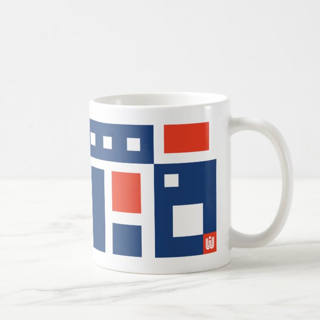 Taza De Café Geométrico de Mod divertido en rojo, blanco y azul (Derecha)