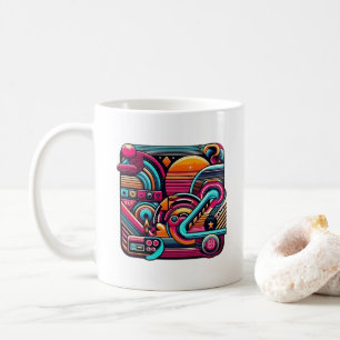 Taza De Café "Geométrico de neón retro vibrante"