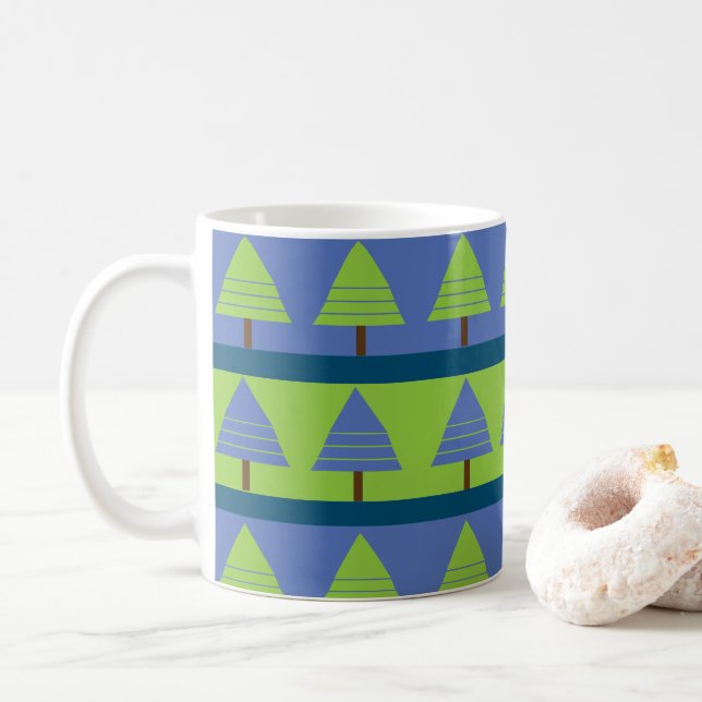 Taza De Café Geométrico del árbol de navidad verde azul (Con donut)