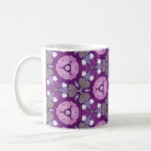 Taza De Café Geométrico Floral Morado y Rosa Acuarela