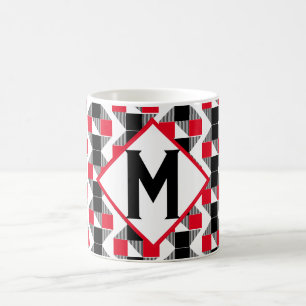 Taza De Café Geométrico rojo y negro clásico Monograma inicial