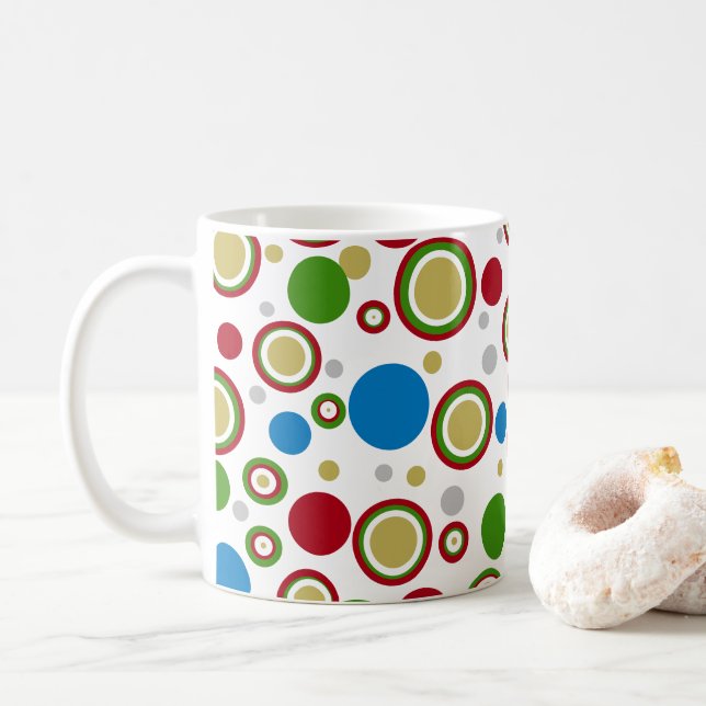 Taza De Café Geométricos Círculos Rojos Verde Azul Plata Oro (Con donut)