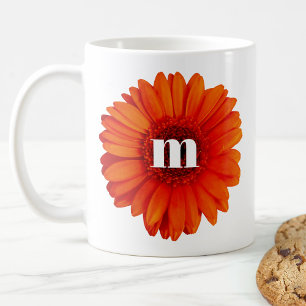 Taza De Café Gerbera Daisy Monograma Inicial