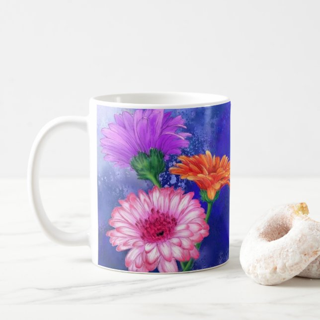 Taza De Café Gerberas Mug Hermosas Flores (Con donut)