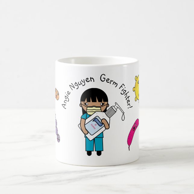 Taza De Café Gérm Fighter Cute pelo largo y personalizado (Centro)