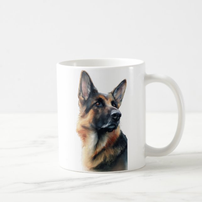 Taza De Café German shepherd turns his head watercolor (Derecha)