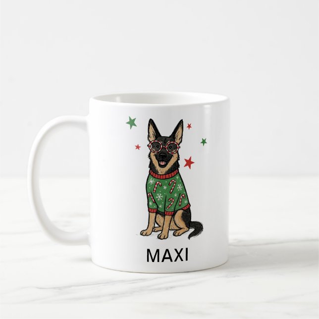 Taza De Café German Shepherd Ugly Christmas Sweater Dog Lover (Izquierda)