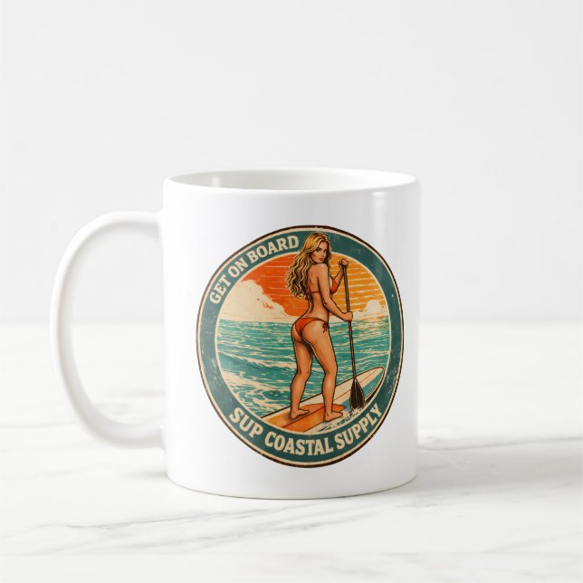 Taza De Café Get On Board SUP Pinup Paddleboard Retro Surf Shop (Izquierda)