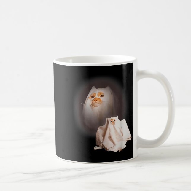 Taza De Café Ghost Cat Ghost Kitten Funny Cat Meme Halloween  (Derecha)