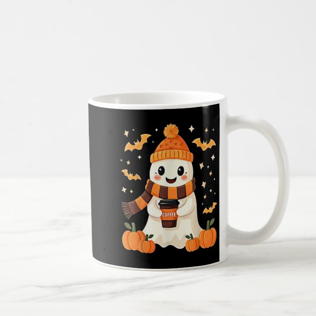 Taza De Café Ghost Drinking Coffee Halloween Cute Ghost Ice Cof (Derecha)