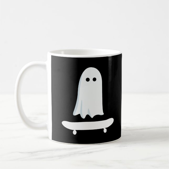 Taza De Café Ghost Skateboard Lazy Halloween Costume Funny (Izquierda)