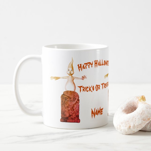 Taza De Café Ghost Tombstone Halloween Funny Personalizado (Con donut)