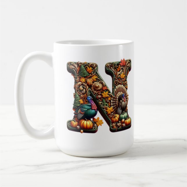Taza De Café Gift Letter N Thanksgiving style  (Izquierda)