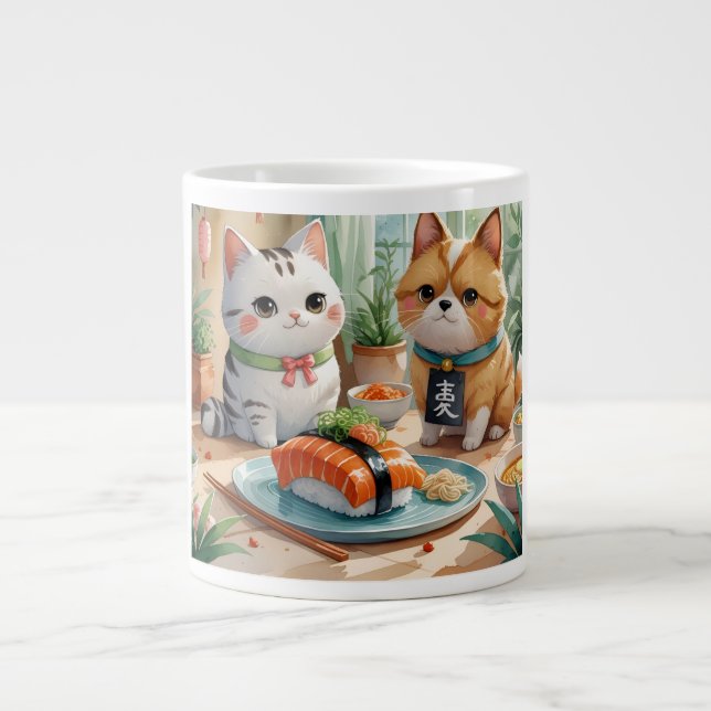 Taza De Café Gigante 「仲良し猫の寿司時間（Cat Friends' Sushi Time）」 (Frente)
