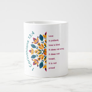 Taza De Café Gigante 1 Corintios 13:4 Mandala Flor Jumbo Mug
