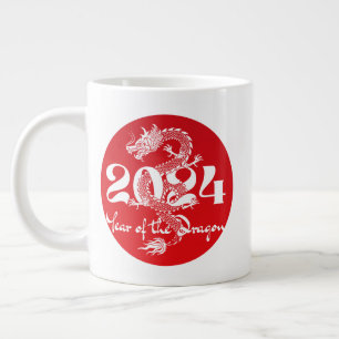 Taza De Café Gigante 2024 año del dragón rojo blanco