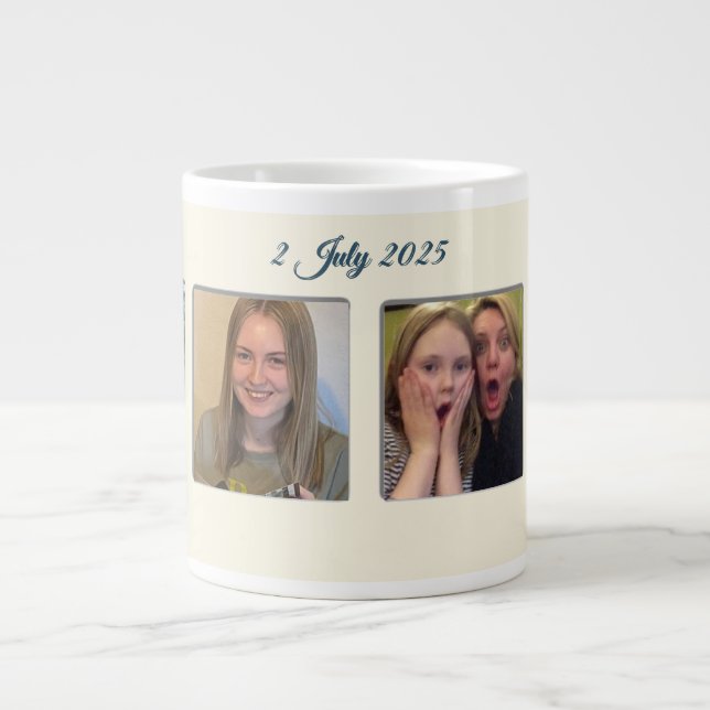 Taza De Café Gigante 21 cumpleaños Almond flor crema azul (Frente)