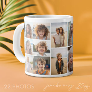 Taza De Café Gigante 22 Colaje de Fotos - Cuadrícula Mínima con Blanco