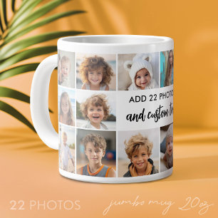 Taza De Café Gigante 22 Colaje de Fotos - Cuadrícula Mínima con Texto C