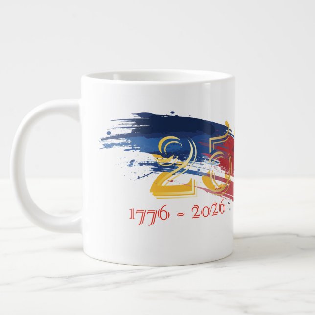 Taza De Café Gigante 250 Year American flag brush with gold numbers (Izquierda)