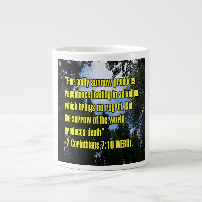 Taza De Café Gigante 2 Corinthians 7:10 WEBU Mug (Frente)