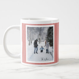 Taza De Café Gigante 2 Fotos Regalo Navideño Rústico de Cuadro Rojo de