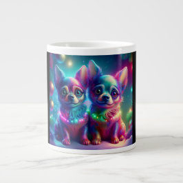 Taza De Café Gigante 2 Young Chihuahua Pups In Colorful Christmas Scene