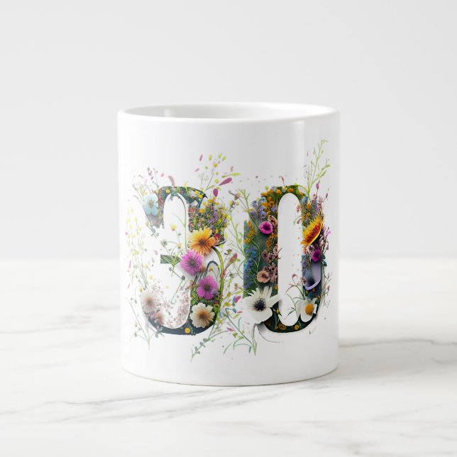 Taza De Café Gigante 30.º ordeño de cumpleaños de Wildflowers Text (Frente)