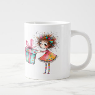 Taza De Café Gigante * 3 Colorida Caprichosa Tarjeta de Navidad Niña