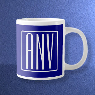 Taza De Café Gigante 3 iniciales monograma Azul marino y blanco
