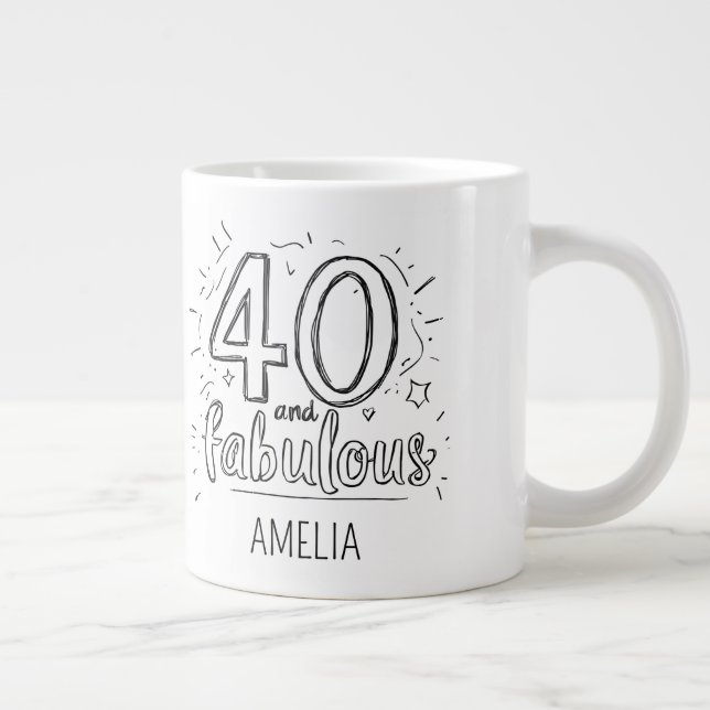Taza De Café Gigante 40 and Fabulous Doodle Happy Birthday  (Derecha)