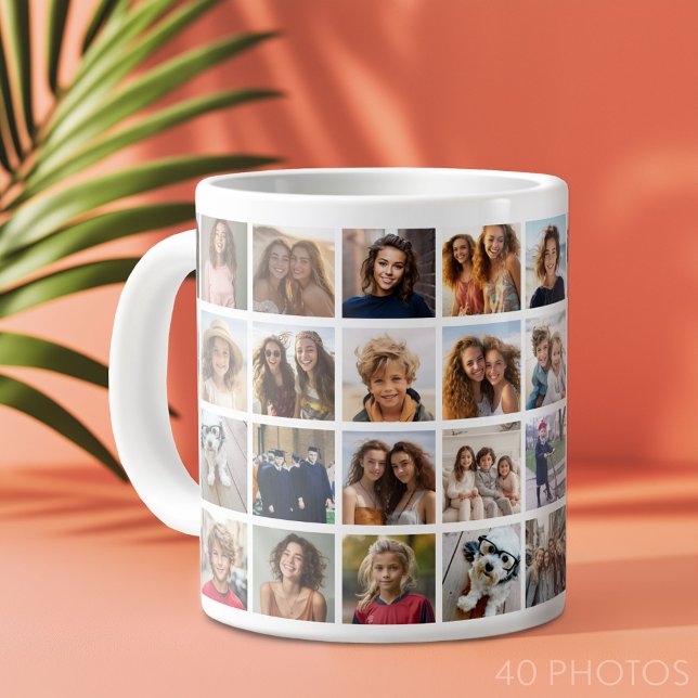 Taza De Café Gigante 40 Collage de fotos - 4 filas 10 columnas - blanco (Custom Photo Collage Mug)