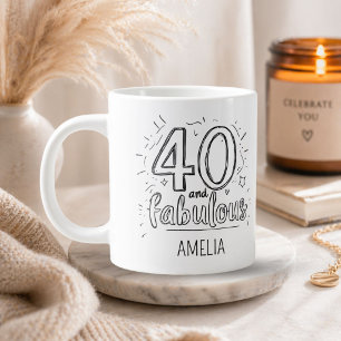 Taza De Café Gigante 40 y Fabuloso Doodle Feliz Cumpleaños