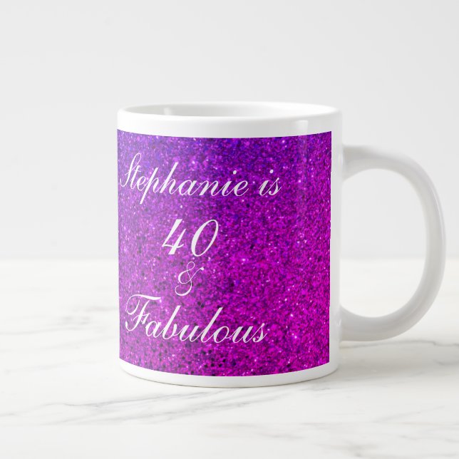 Taza De Café Gigante 40 Y Fabuloso Purpurina De Cumpleaños Pink Purple  (Derecha)