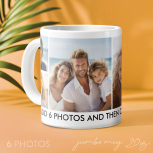 Taza De Café Gigante 6 Colaje de Fotos - Moderno, Mínimo Blanco con Tex