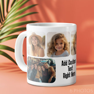 Taza De Café Gigante 6 Collage de fotos con bloque de texto - blanco y 