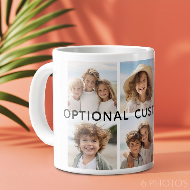 Taza De Café Gigante 6 Collage de fotos Texto opcional — Puede editar c (6 photo personalized coffee mug)