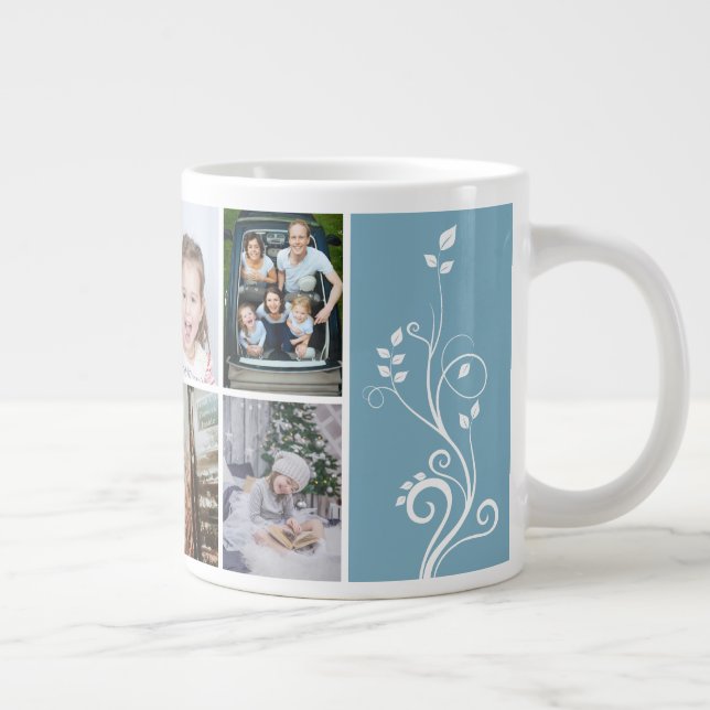 Taza De Café Gigante 6 Photo Collage Foliage Blue Christmas Family (Derecha)