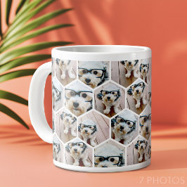 Taza De Café Gigante 7 Collage de fotos - patrón funky de hexágonos