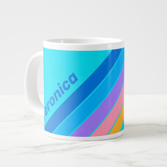 Taza De Café Gigante 80s Neon Ocean Sky Stripes with Name (Izquierda)