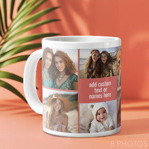 Taza De Café Gigante 8 Collage de Fotos Minimalista - Cuadrícula Rosa y