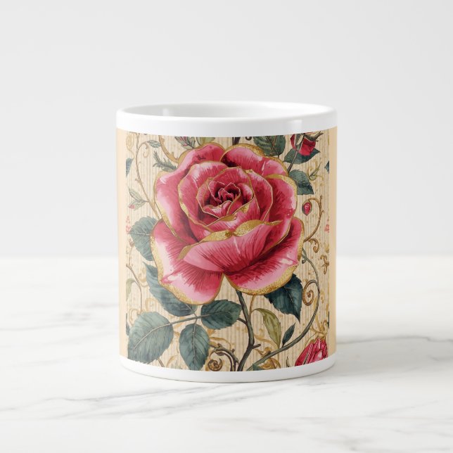 Taza De Café Gigante A Beautiful Shocking Pink Rose, Gold, Luxurious  (Frente)
