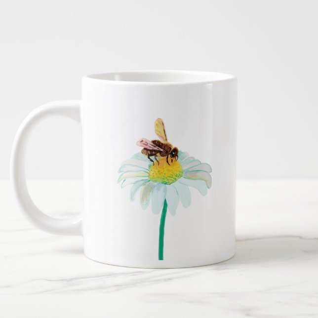 Taza De Café Gigante Abeja de miel sobre una flor blanca (Izquierda)