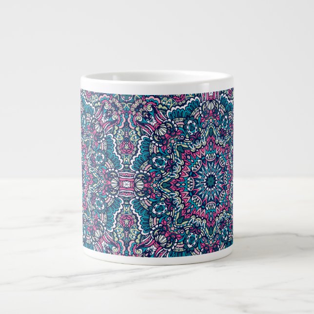 TAZA DE CAFÉ GIGANTE ABSTRACT BOHO FESTIVE MANDALA PATTERN MUG (Frente)