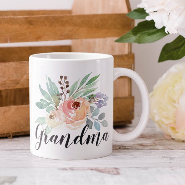 Taza De Café Gigante Abuela floral acuarela (Personalized Floral Coffee My for Grandma or Mom)