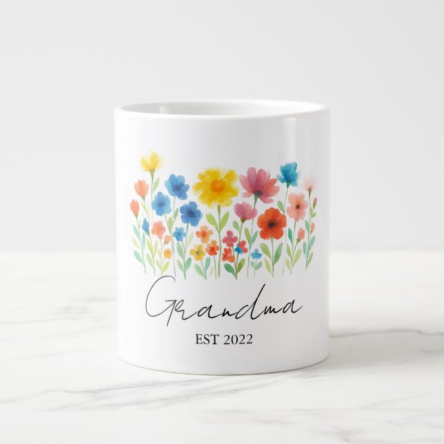 Taza De Café Gigante Abuela Wildflower Mug | Personalizado Est. Año- (Frente)