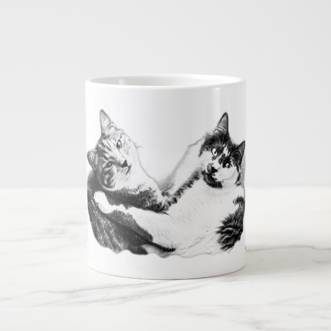Taza De Café Gigante Acogedor retrato de dos gatos (Frente)
